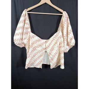 Princess Polly Passionfruit Off Shoulder Puff Sleeve Crop Top Linen Womens 18